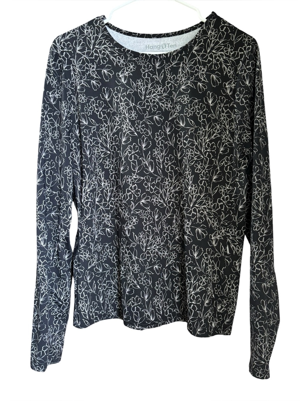 NWT Hang Ten Women's UV Protection Black Gray Floral Rashguard Size L